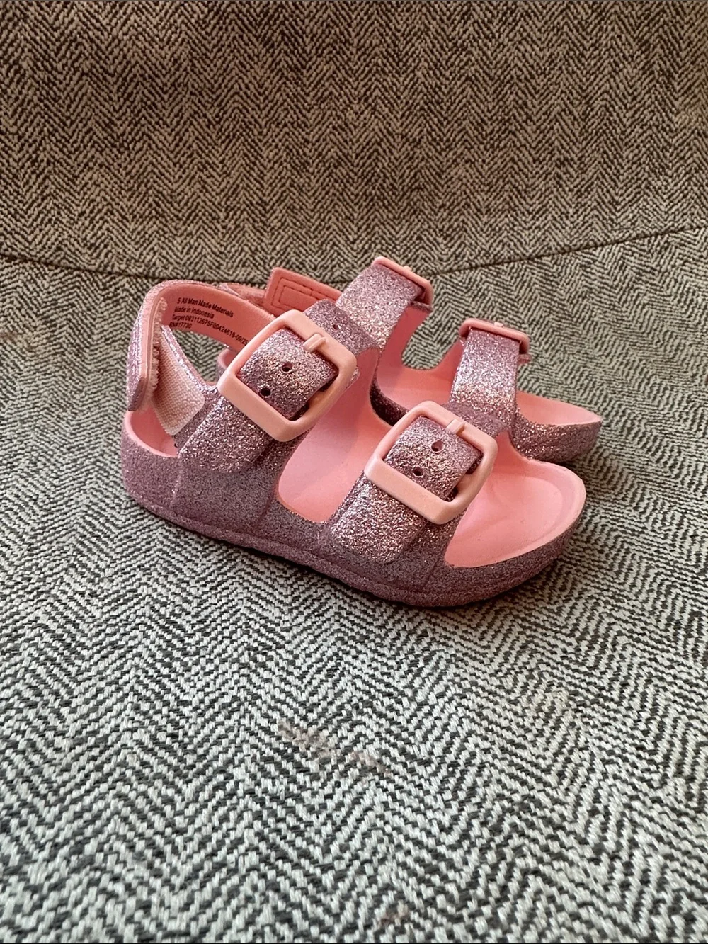 Cat & Jack Pink Glitter Double-Buckle Sandals